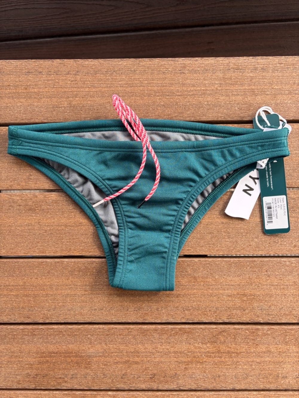 Jolyn ‘Europe’ size XS Bikini Bottom with Pink Drawstring (Peacock color) NWT